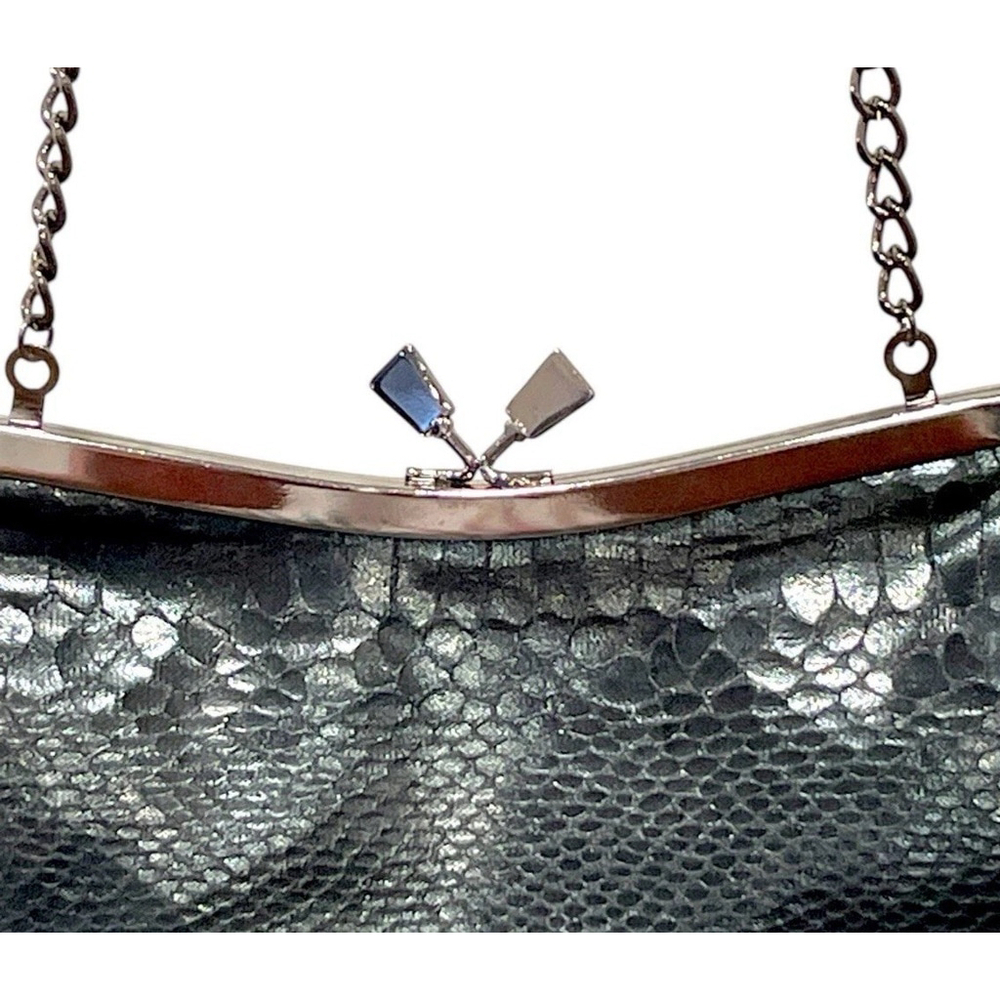 Jessica McClintock Faux Snakeskin Bag Kiss Clasp Gunmetal Chain Strap Black - Picture 6 of 13